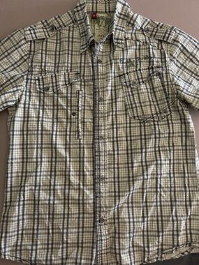Casual Men’s Plaid Button-Down Shirt - Beige & Navy by (blank)